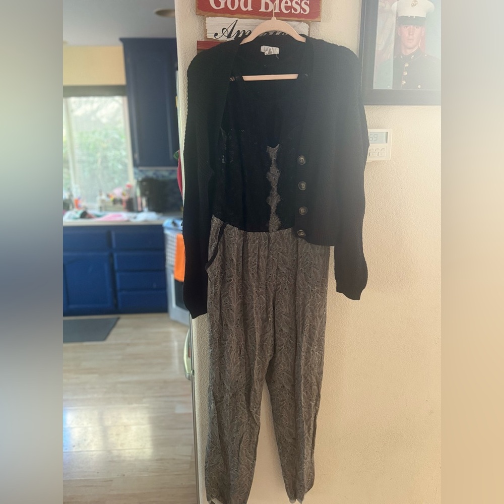 Anthropologie Lace Top Jumpsuit & Cropped Cardigan